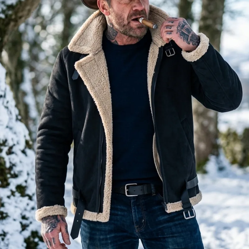 Outdoor Hunting Coat - Men Winter Faux Suede Jacket Fleece