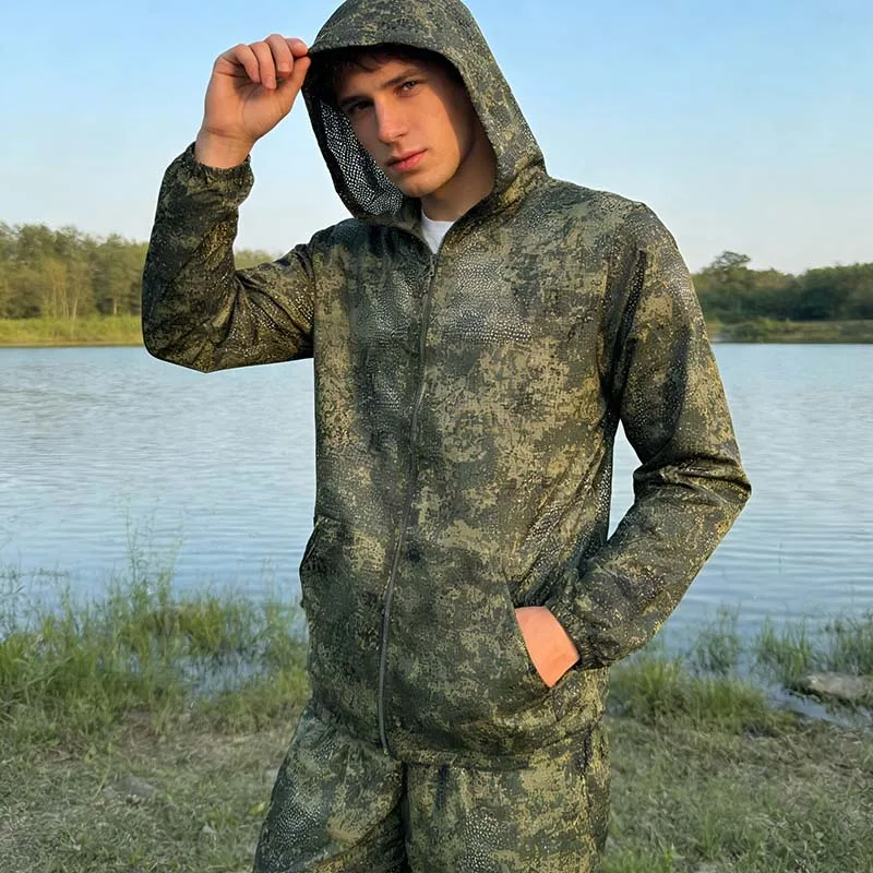 Outdoor Hunting Coat - Tactical Hoodies Suits Camo Mesh Hiking